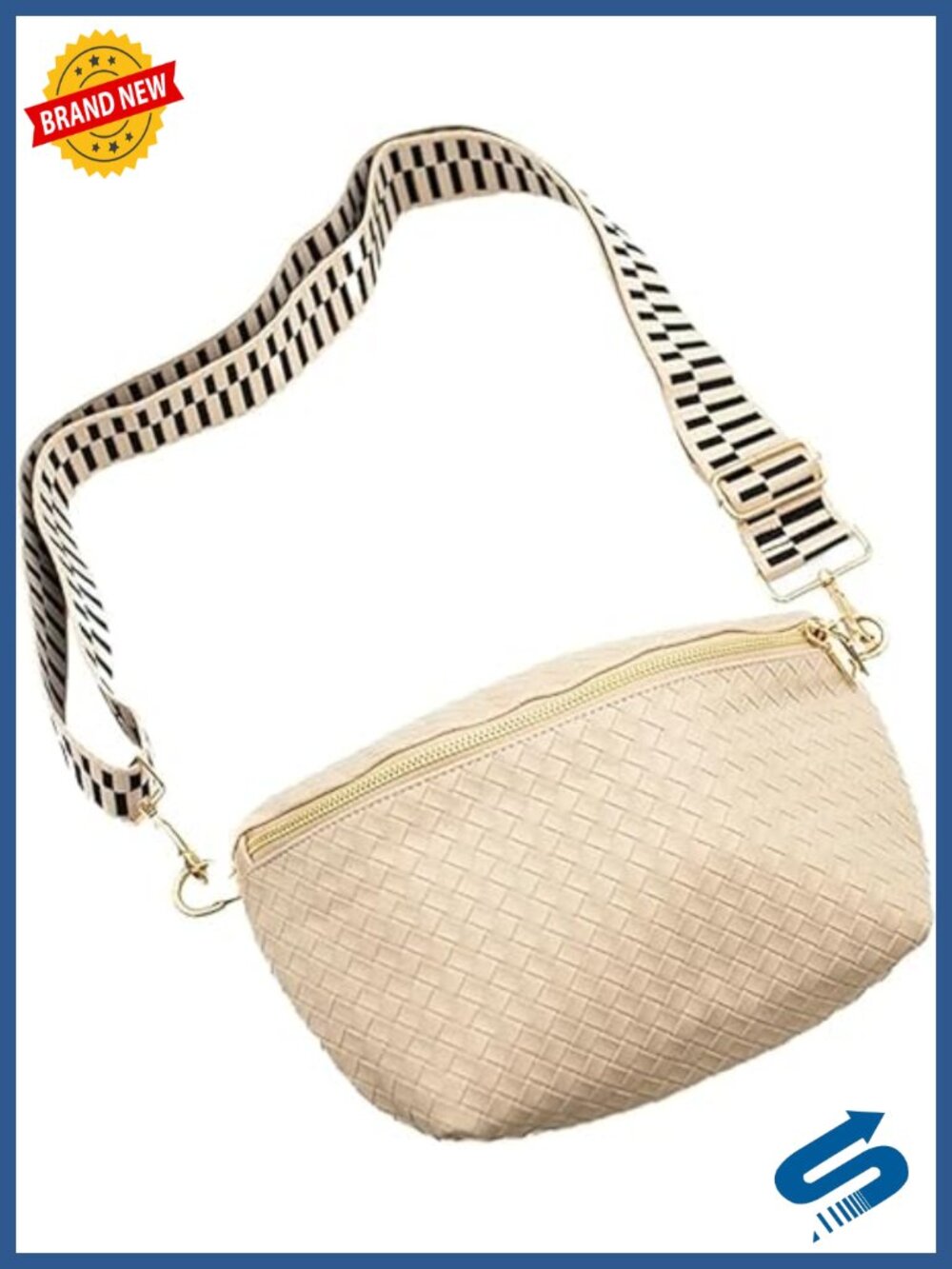 Woven Vegan Leather Crossbody Bag - Adjustable Strap Lightweight Purse